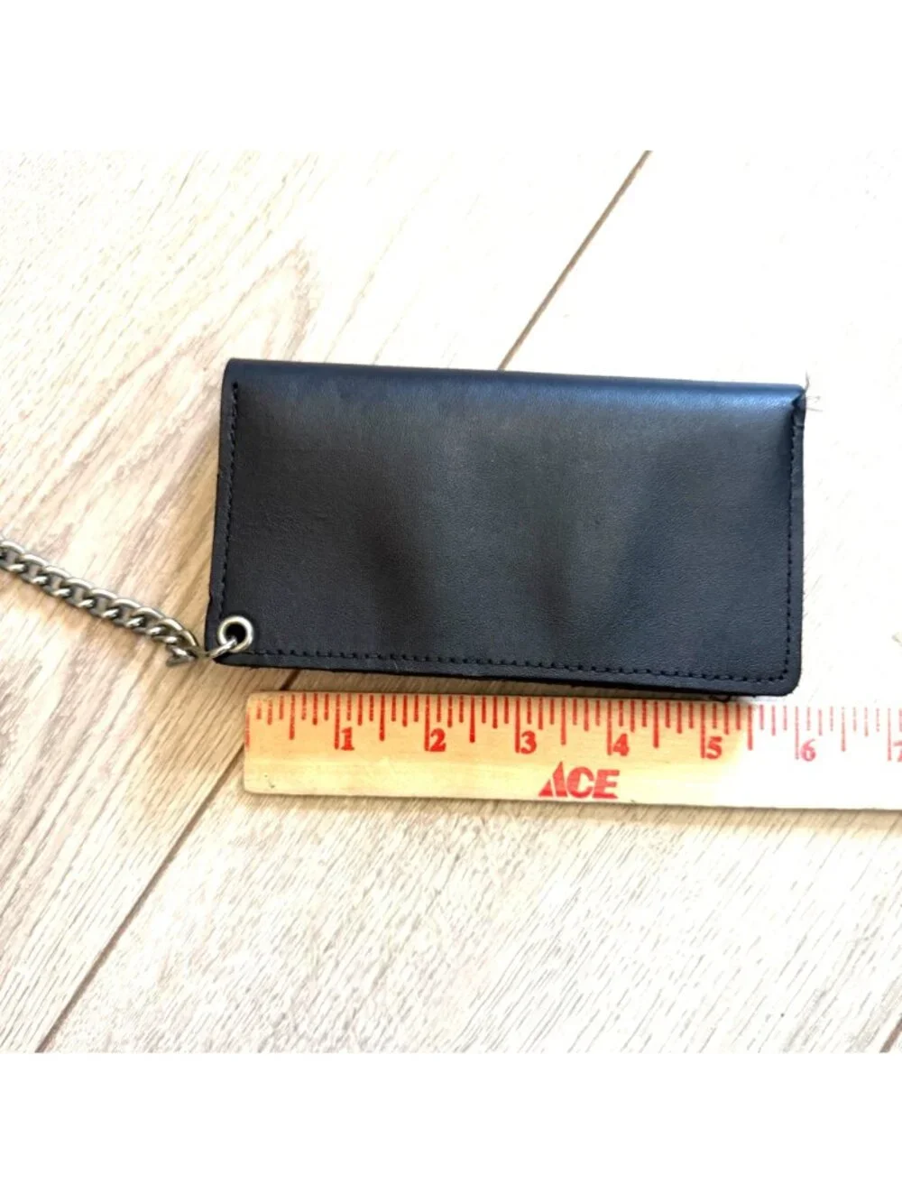 Men's Leather Wallet Black Rivet Studded Chain Tri-fold Motorcycle Biker Edgy